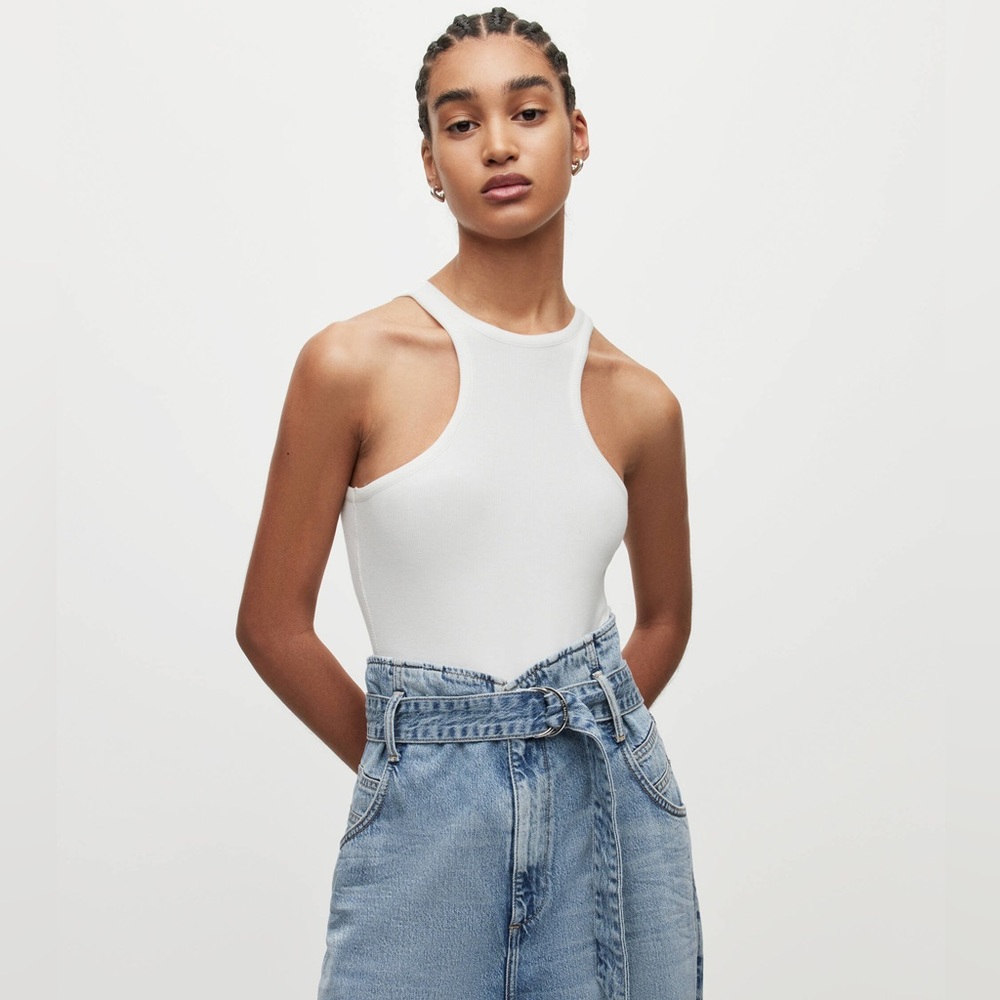 All Saints White Halter Neck Robbed Bodysuit